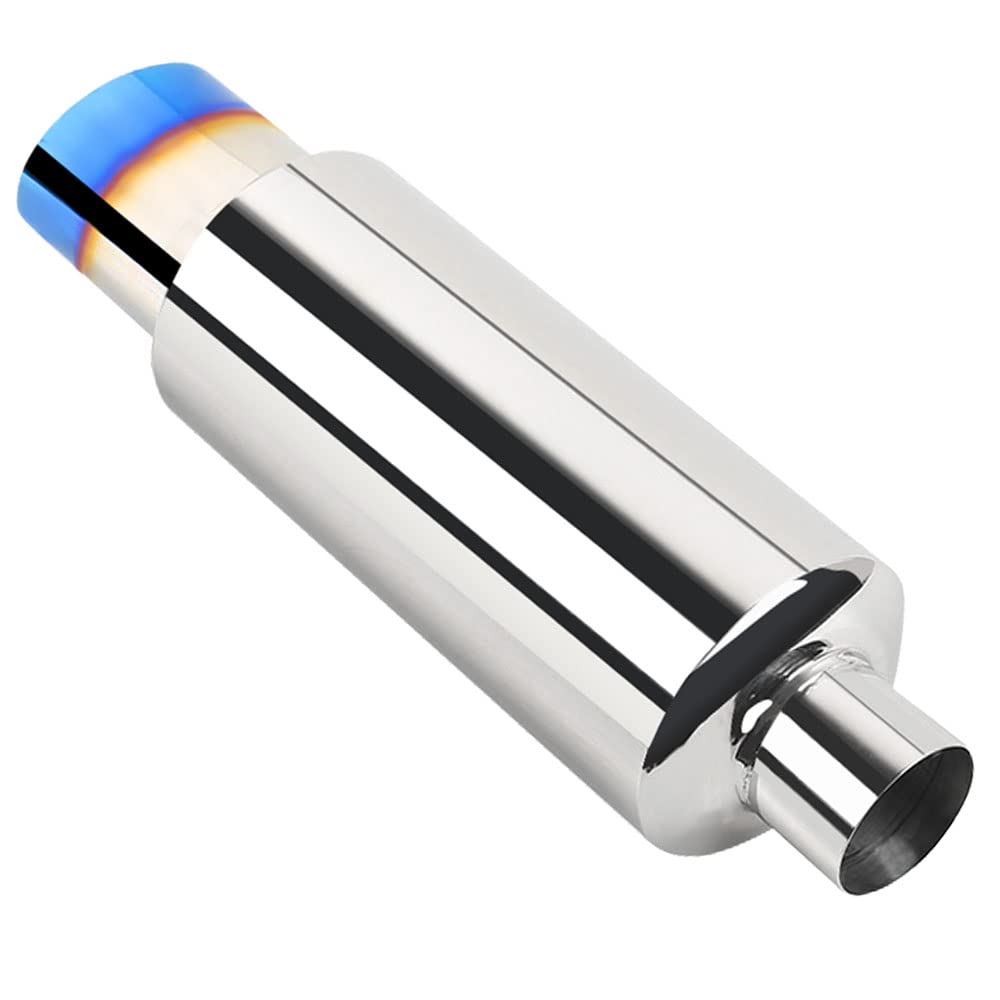 Exhaust Muffler, Universal Stainless Steel Exhaust Tip, 14.8" Length Performance Muffler (2'' Inlet 3'' Outlet)