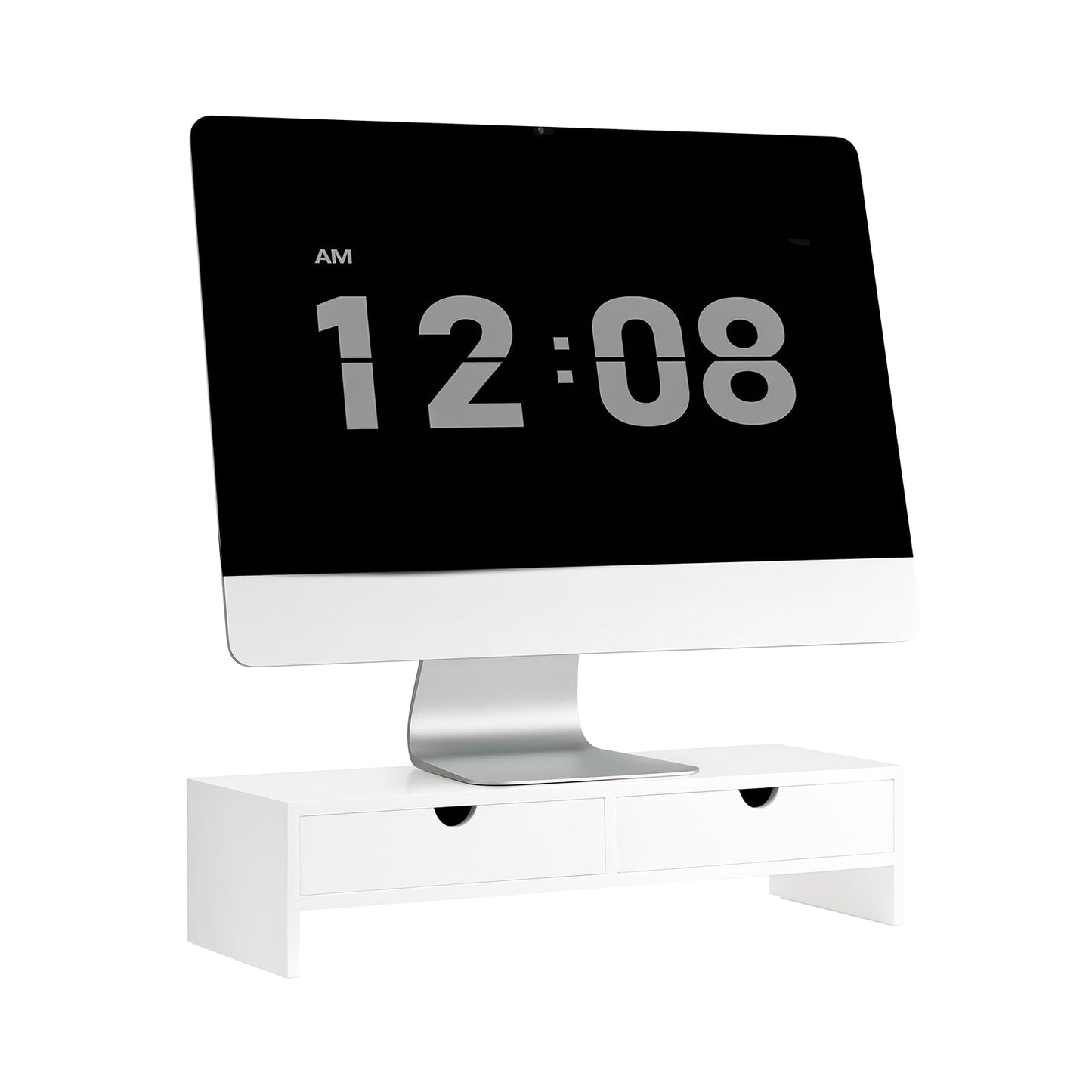 SoBuy Monitor Stand with Drawers – Dual Monitor Stand for Desk, Computer Monitor Riser, VESA Laptop Stand, PC Desktop Organizer Shelf – Fits 32 Inch Monitor, for Office, Home, Gaming Setup BBF02-W