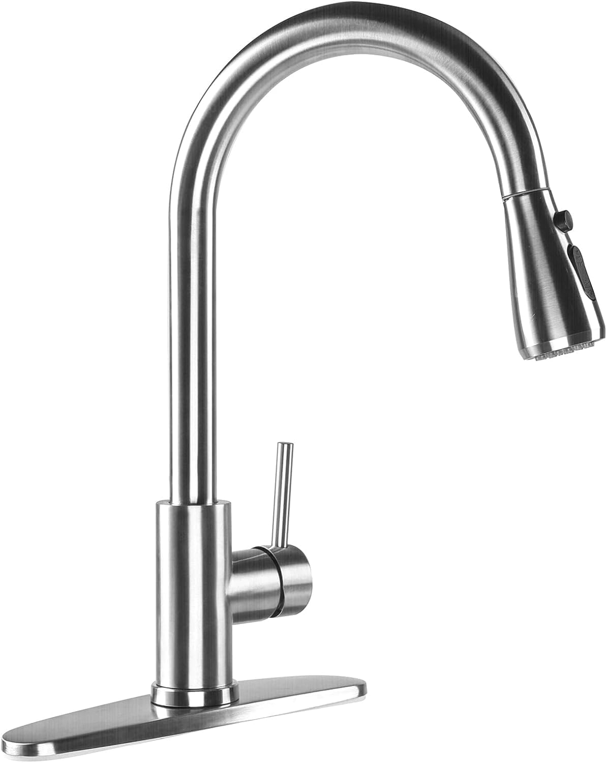YUUTY Kitchen Sink Faucet with Pull Down Sprayer, Single Handle High Arc Brushed Nickel Tap, 360° Swivel for Farmhouse, Utility, Bar, RV, Laundry Sink, Easy Installation