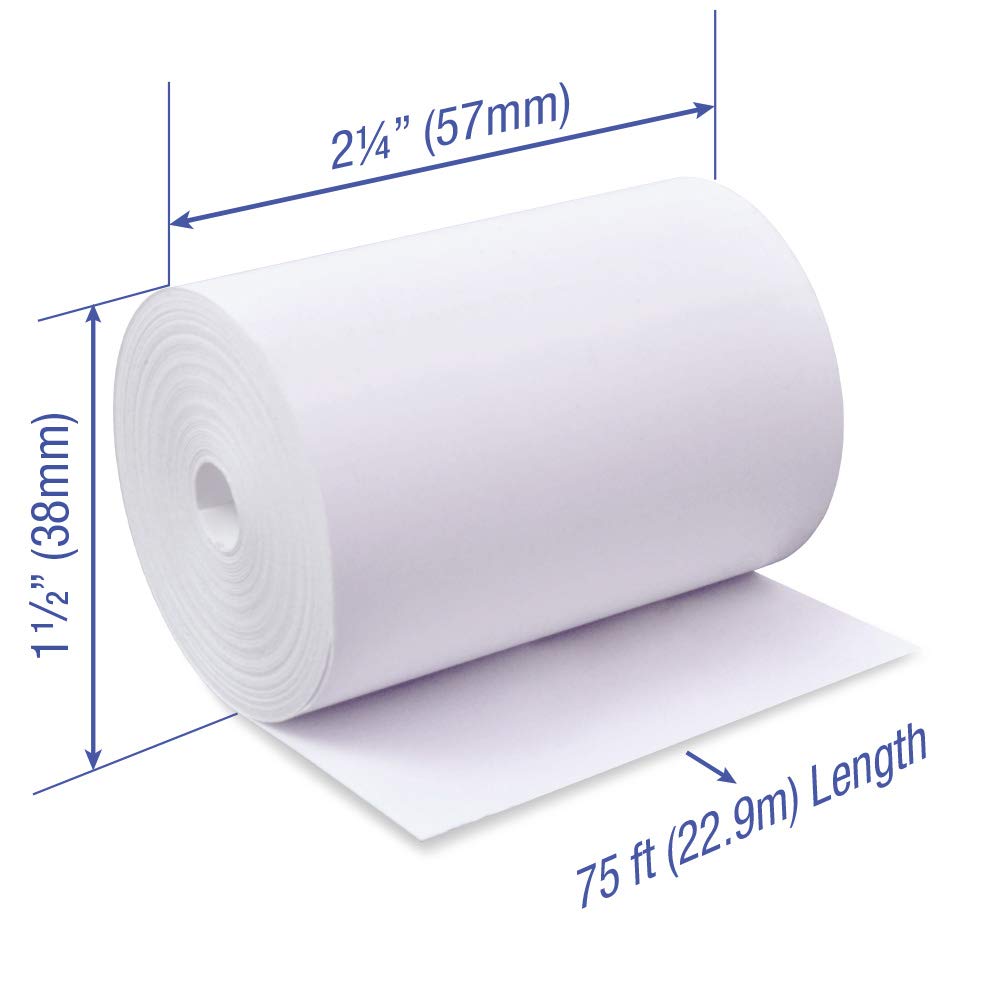 POS1 2 1/4 x 75 feet x 100 Rolls CORELESS BPA Free Thermal Paper Rolls for Handheld Thermal Receipt Paper Printers. 38mm Diameter