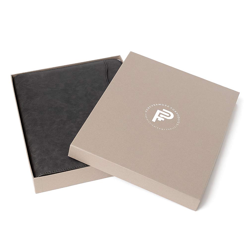 Forevermore Portfolios Padfolio Binder - Professional Faux Leather Travel Organizer Pouch for Tablet, Documents, Presentation Folders, Zipper Closure, Removable 3-Ring Notepad - Black