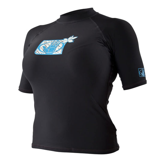 Body Glove Women's Basic Fitted Short Sleeve Rash Guard Tops, Black, Small