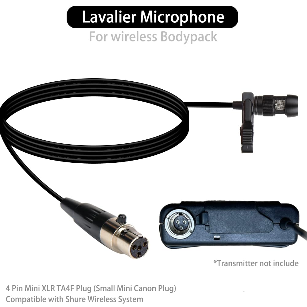 YXG Lavalier Lapel Microphone, Heart Shaped Directional Condenser Microphone, Compatible with Bodypack Wireless Shure Transmitter, with 5ft Mini XLR Cable, 4-Pin TA4F Plug