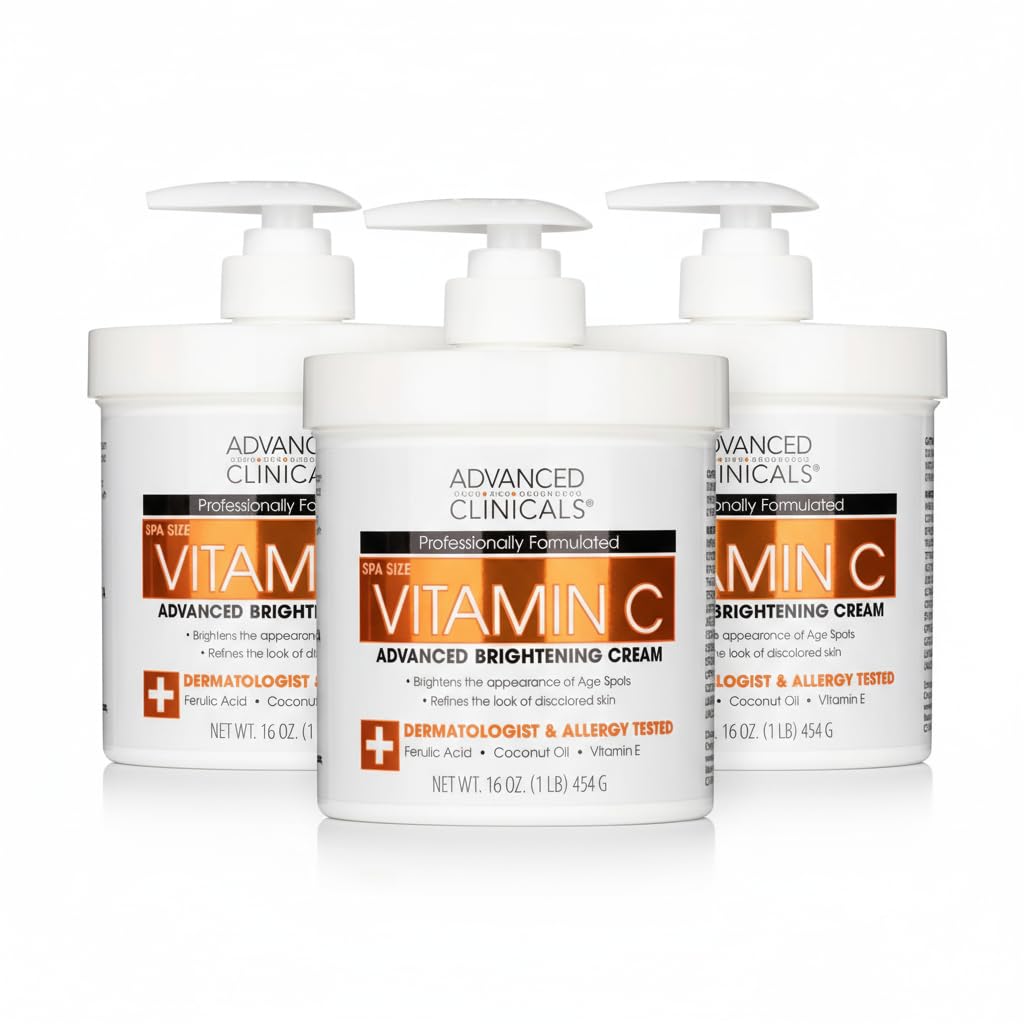 Body Lotion 16 oz Set of 3 For face, hands, neck, body V-C Body Cream Jar with Pump