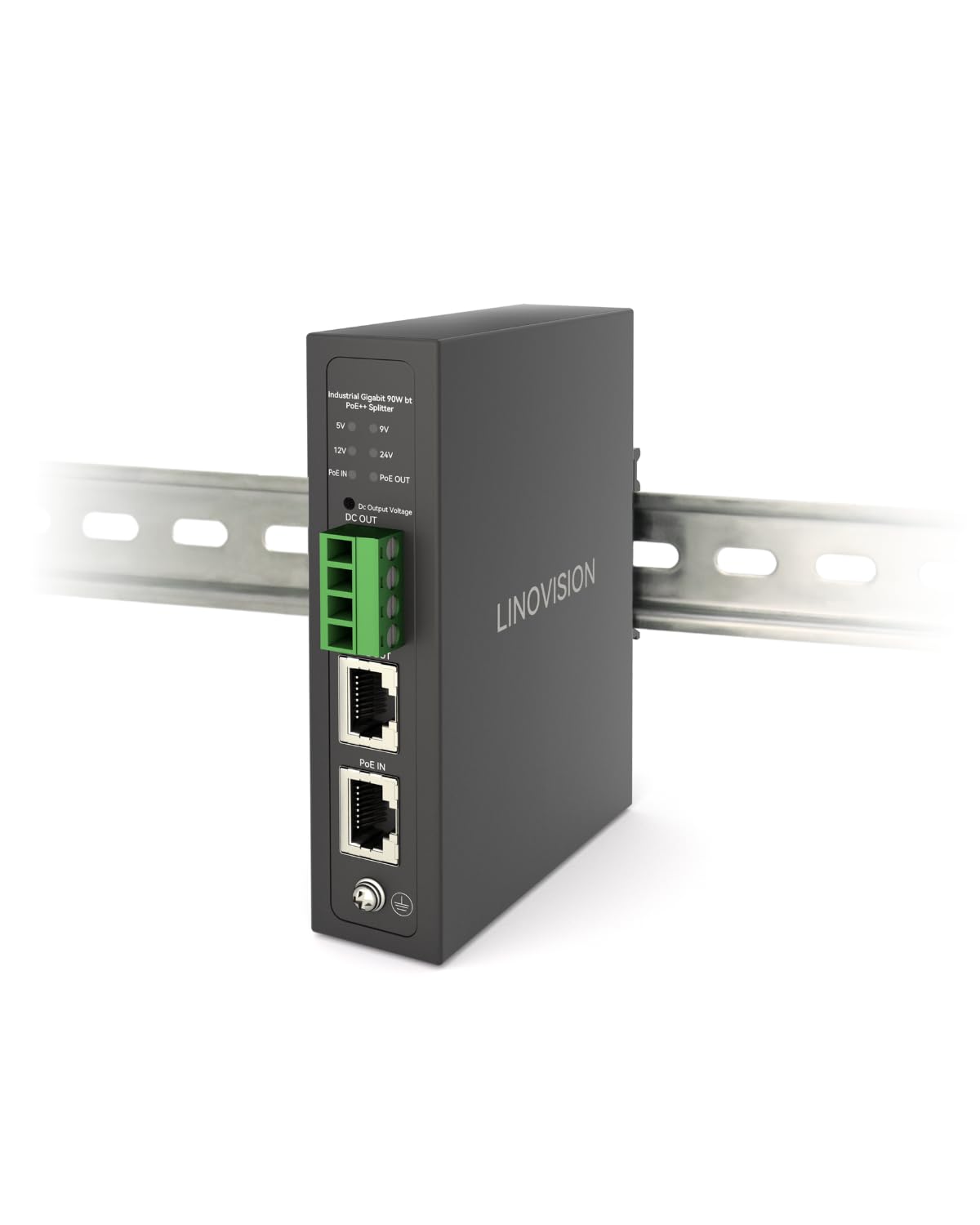 LINOVISION Industrial Gigabit 90W POE++ Splitter with IEEE802.3bt PoE and DC 5/9/12/24V Output, Din Rail Mounting, IEEE802.3bt PoE to PoE and DC Power Supply for PTZ Cameras, Access Control Systems