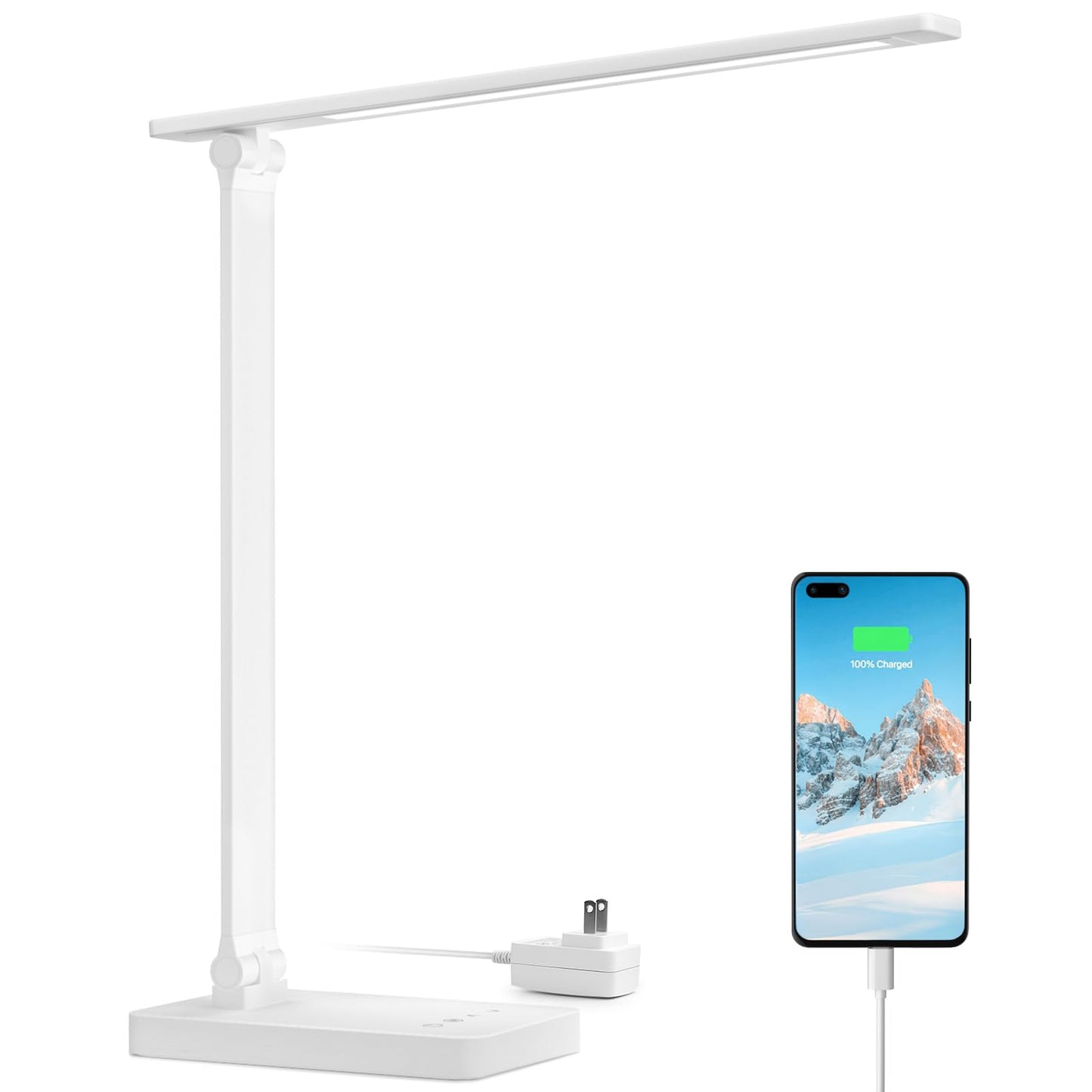 Lepro Desk Lamp LED with USB Charging Port, Dimmable Table Lamp Eye Caring Home Office Reading Touch Control, 3 Color Modes, 5 Brightness Level, College Dorm Room Essentials, Sewing, Crafting, White