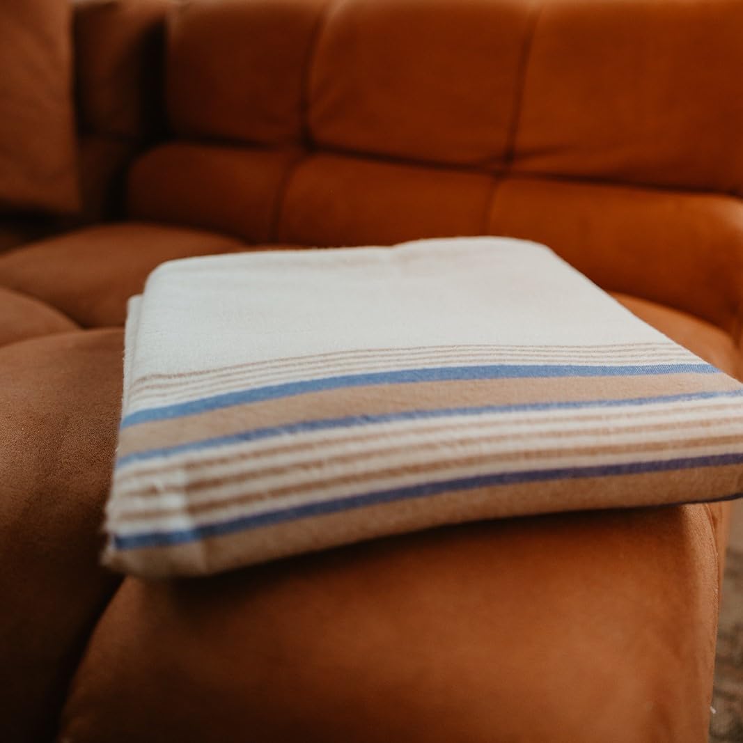 YAFA® Premium Cotton Flannel Blanket, Extra Long Queen Size 90x105 Inches, Soft, Warm, Comfortable Flannel Throw, Home and Hospital Flannel Blanket (Blue Stripe, Queen-90"x105")