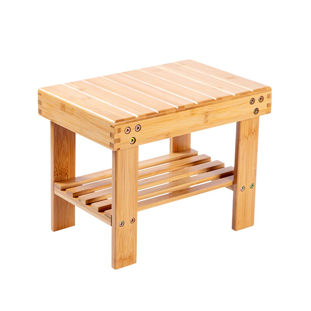 Utoplike Bamboo Small Step Stool, Bedside Stepstools for High Beds, Light Weight Foot Rest Stool with Shelf, Non-Slip Pads