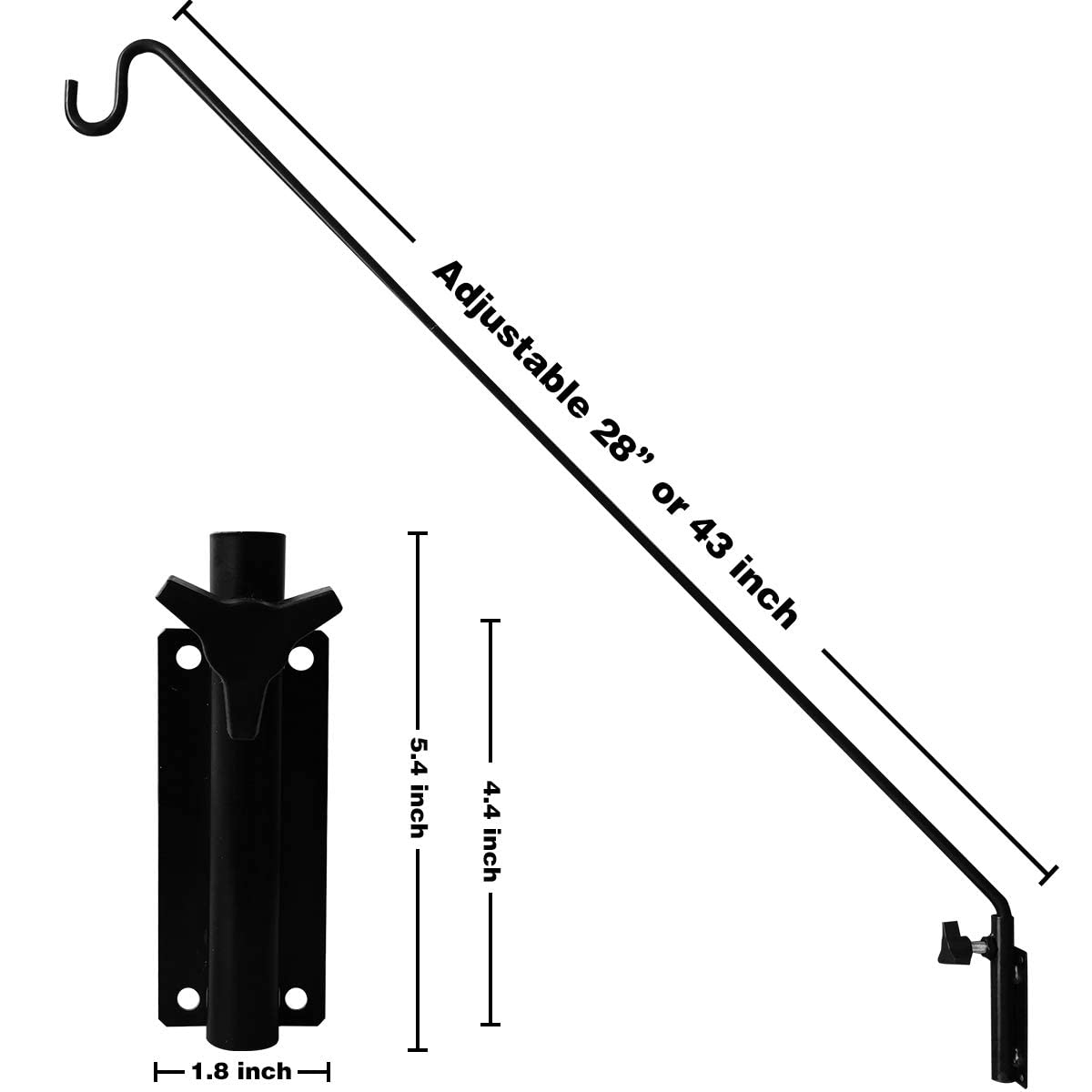 Heavy Duty Extended Reach Wall Mounted Deck Hook Wall Pole, Wall Bracket Direction and Length Adjustable Plant Bracket for Bird Feeders, Planters, Suet Baskets, Lanterns, Wind Chimes and More,Black