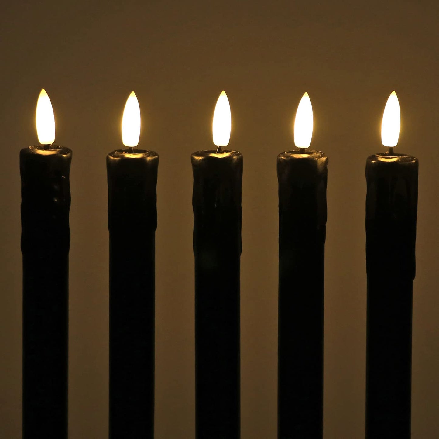 Fanna Black Flameless Taper Candles with 2 Remotes, Real Wax Battery Operated Candles with Timer for Halloween,10" Set of 6