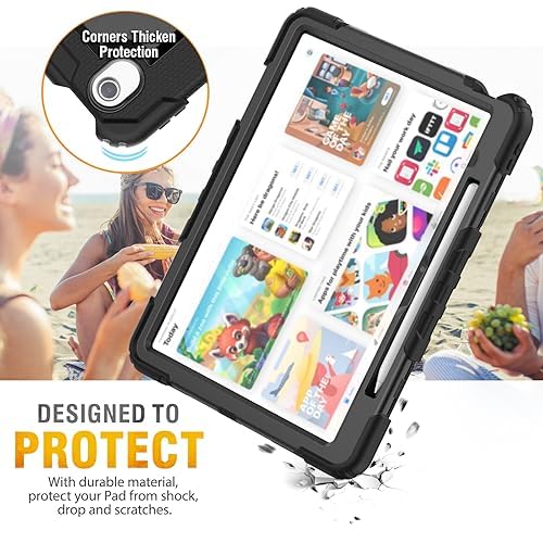 HXCASEAC Shockproof Case for iPad Air 13 inch 2025/2024, with Screen Protector/ 360° Rotating Hand Strap Stand/Carrying Strap, Heavy Duty Protective Cover for iPad Air 13 M3/M2, Black