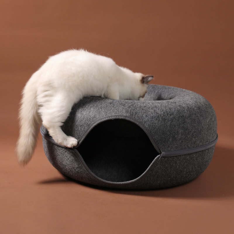 Compact Indoor Cat Tunnel Hideaway – Cozy, Durable & Fun Space for Small to Medium Cats (Dark Grey, Small 50 * 50 * 18 cm)