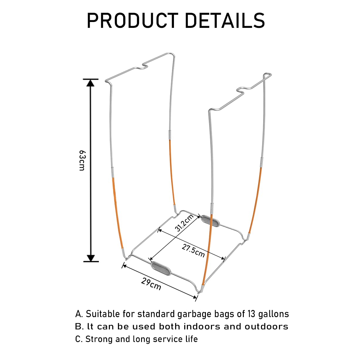 1pcs Metal Garbage Bag Holder, Collapsible Trash Bag Holder Frame Holds 30-45 Gallons, Multi-Use Outdoor Leaf Bag Holder for Camping, Party, Yard, Lawn Weeding