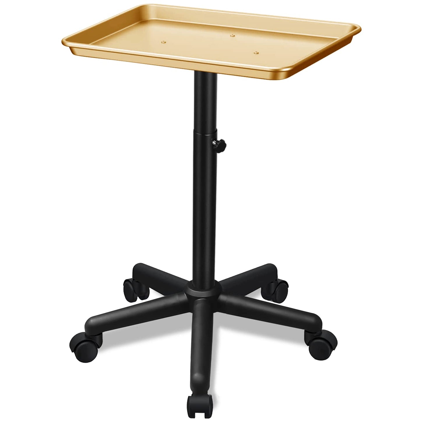 Chetunju Golden Salon Tray Premium Aluminum Rolling Tray Adjustable Height Use for The Tattoo Tray Hairstylist Tray with Wheels(Golden)