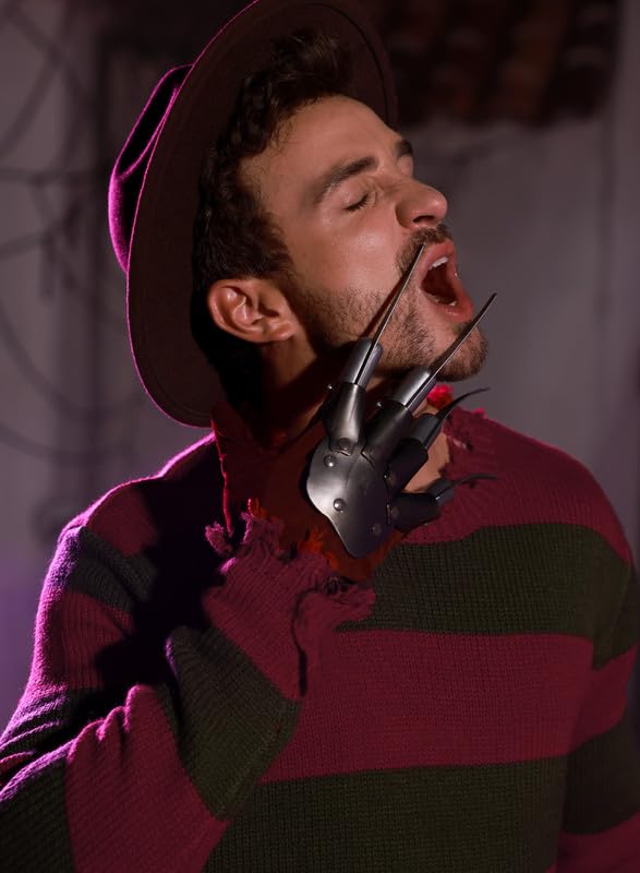 Arvilhill Men's Freddy Krueger Sweater Adult Nightmare on Elm Street Red & Green Striped Jumper Pullover 3XL