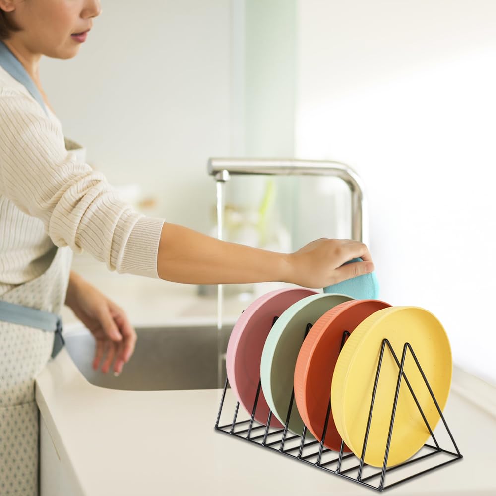4Pcs Triangle File Holder, FHDUSRYO 9 Slot Black Magazine Holder, Metal Vinyl Record Storage Stand, Desktop File Organizer Magazine Rack, Bookshelf Organizer for Office Home, Letter Book(Black)