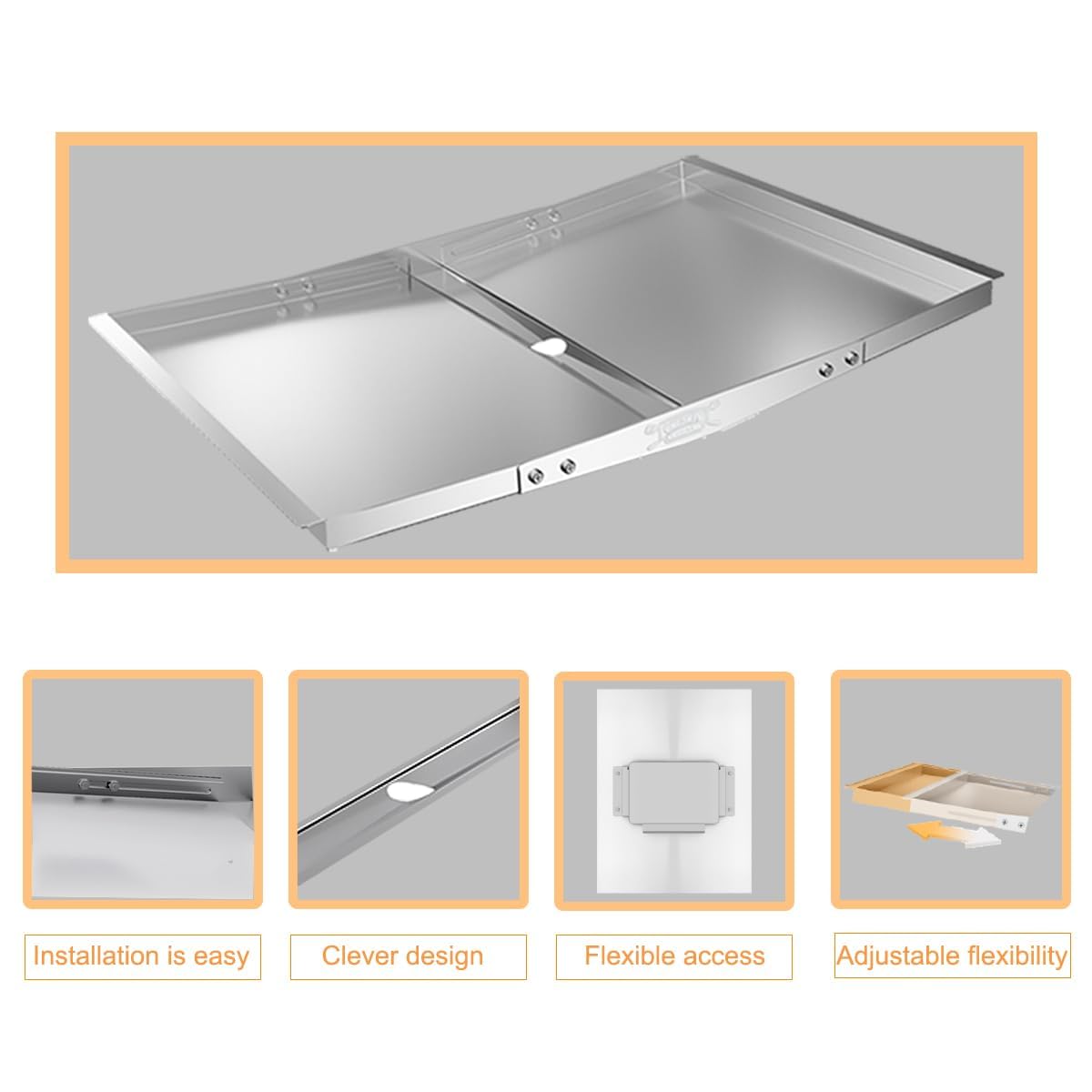 Vencino Stainless Steel Grill Grease Tray with Catch Pan - Adjustable Drip Pan for 4/5 Burner Gas Grill Models from Dyna Glo, Nexgrill, Expert Grill, BHG and More (24"-30")