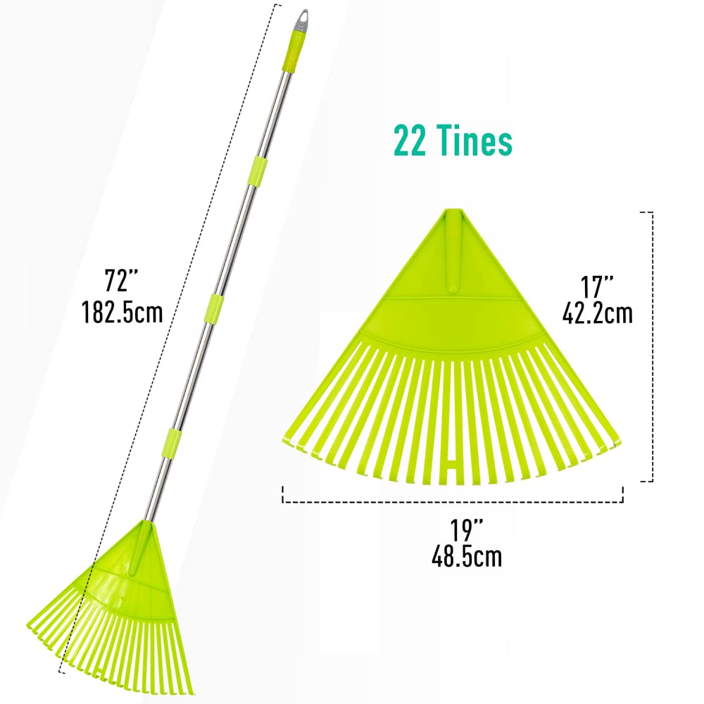 Colwelt Plastic Leaf Rake Set, Garden Poly Shrub Rake with 56’’ Lightweight Stainless Steel Handle, Durable Plastic Head 22Tines & 15Tines, Garden Rake Leaf to Collect Loose Debris Among Plants, Lawns