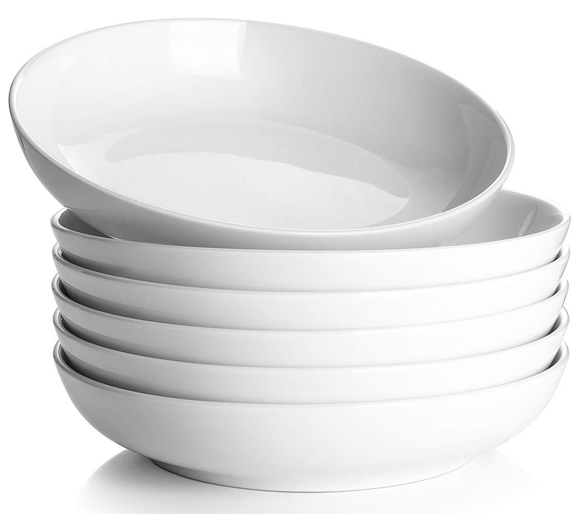 Y YHY Pasta Bowls,Large Salad Serving Bowls,White Soup Bowl Microwave Safe,Sturdy Porcelain,30 Ounces,Set of 6