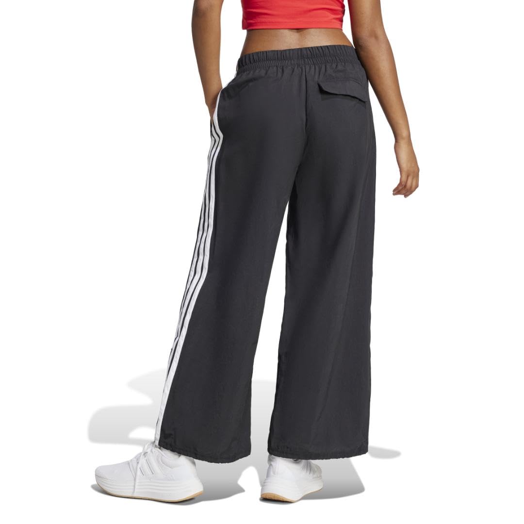 adidas Women's Essentials 3-Stripes Woven Parachute Pants, Black/White, Large