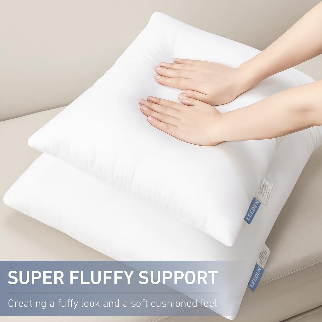 Leeden 20x20 Pillow Inserts Pack of 4, 20 Inch Throw Pillow Inserts, Soft Fluffy Decorative Square Throw Pillows for Couch, Sofa, Bed, and Home Decor White Pillows