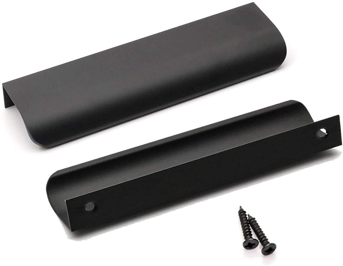 homdiy 10Pack Drawer Pulls 5 inch Hole Center Cabinet Handle Black Cabinet Pulls 128mm Edge Finger Pull Kitchen Cabinet Handles Aluminum Flat Hidden Back Mount Door Long Handle Easy Installation