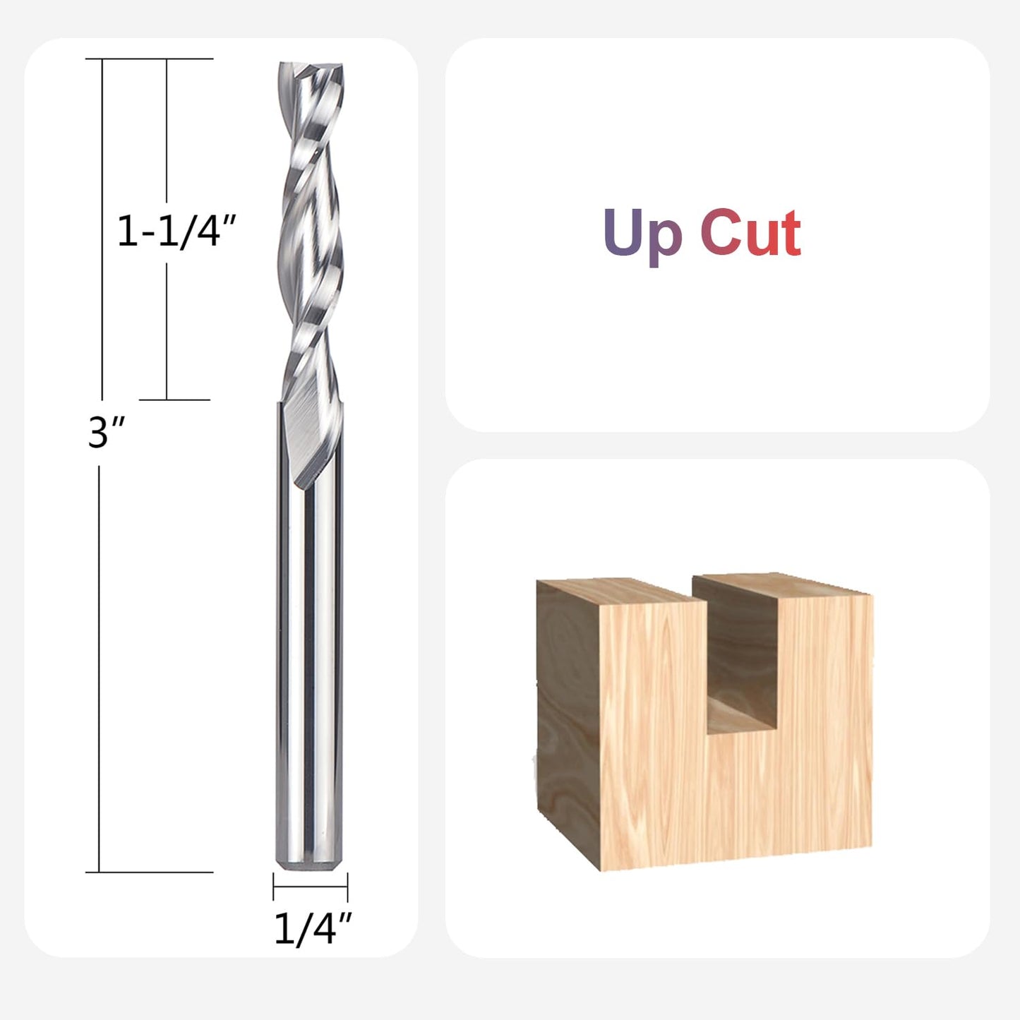 SpeTool 5PCS UP Cut Spiral Router Bits 1/4 Shank with 1/4 Inch Cutting Diameter ,1-1/4 Inch Cutting Length 3 Inch OVL,Tungsten Carbide CNC Upcut Router Bits Set for Woodworking Cutter