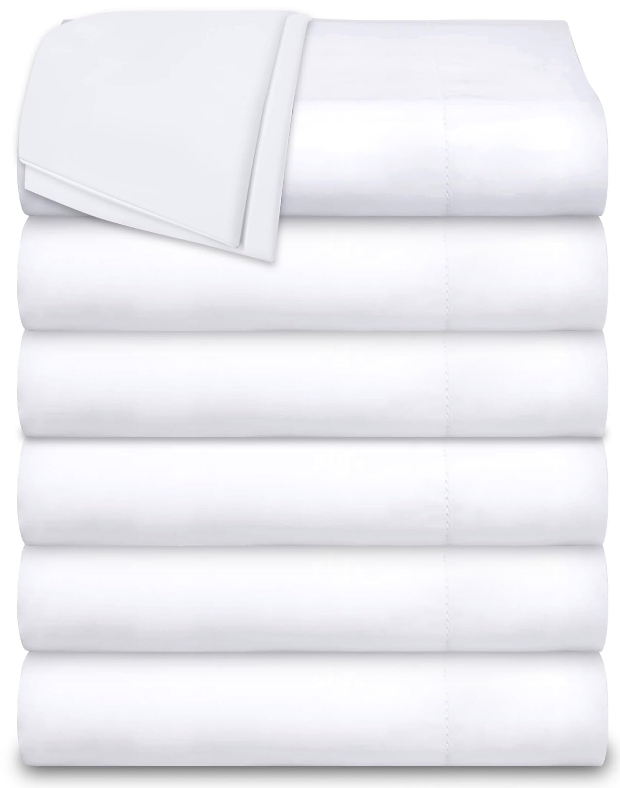 Twin Size Flat Sheets, Cotton/Poly, 66x104 in,White, 6-Pack
