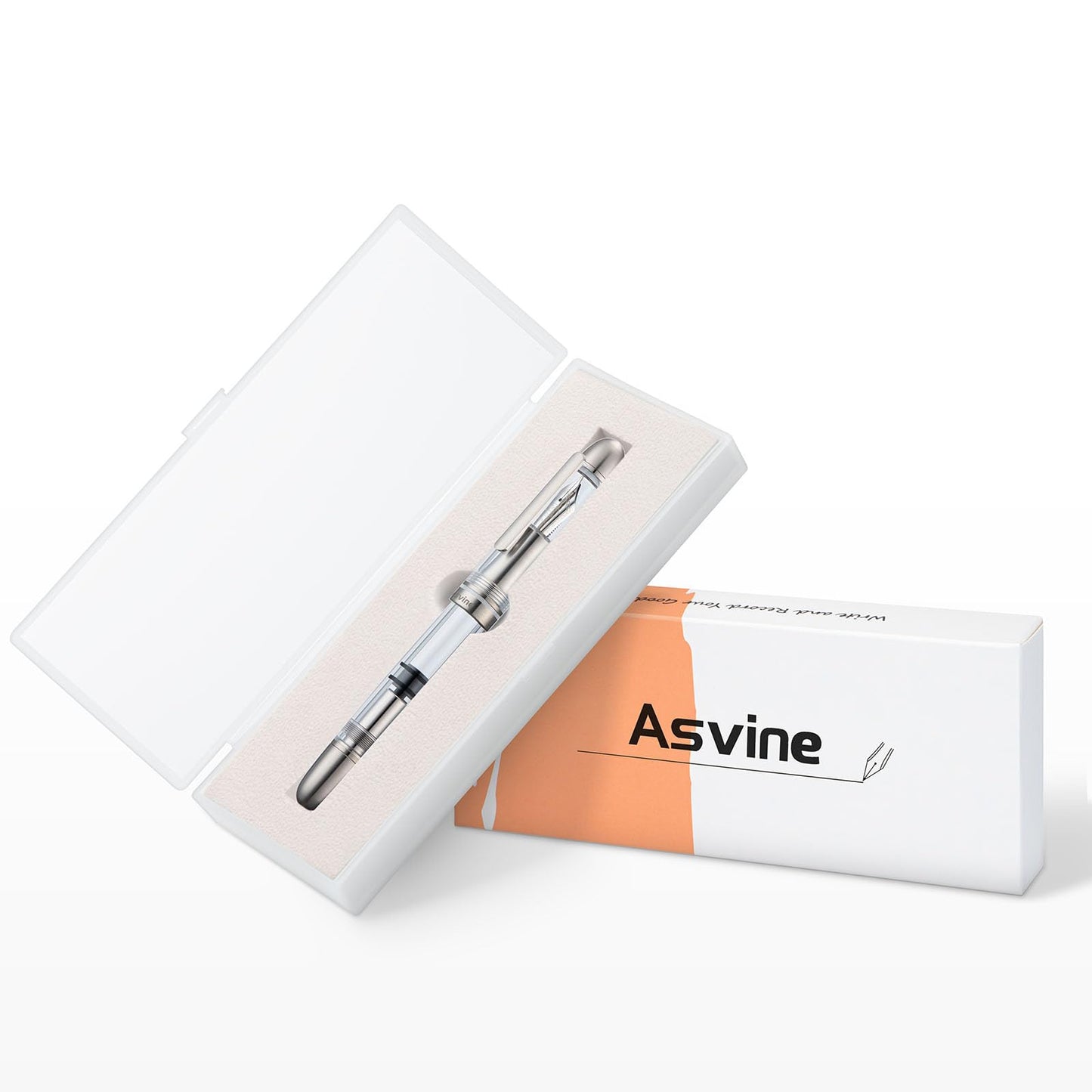 Asvine P36 Titanium Fountain Pen Piston Filling, Iridium Medium Nib Clear Transparent Acrylic Smooth Writing Pen Case Set