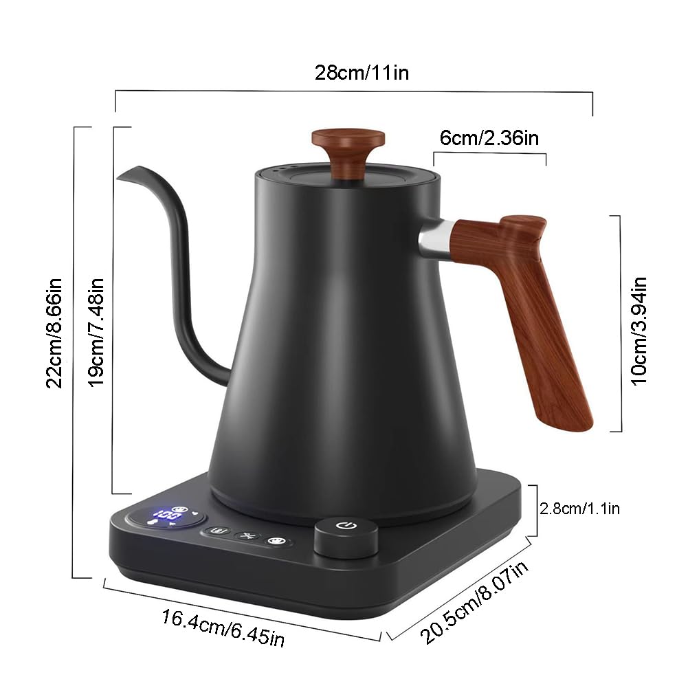 TanChihl Electric Gooseneck Kettle 304 Stainless Steel Electric Tea Kettle 0.9L Temperature Control Pour-Over Coffee and Tea Pot Quick Heating Hot Water Boiler (Black)