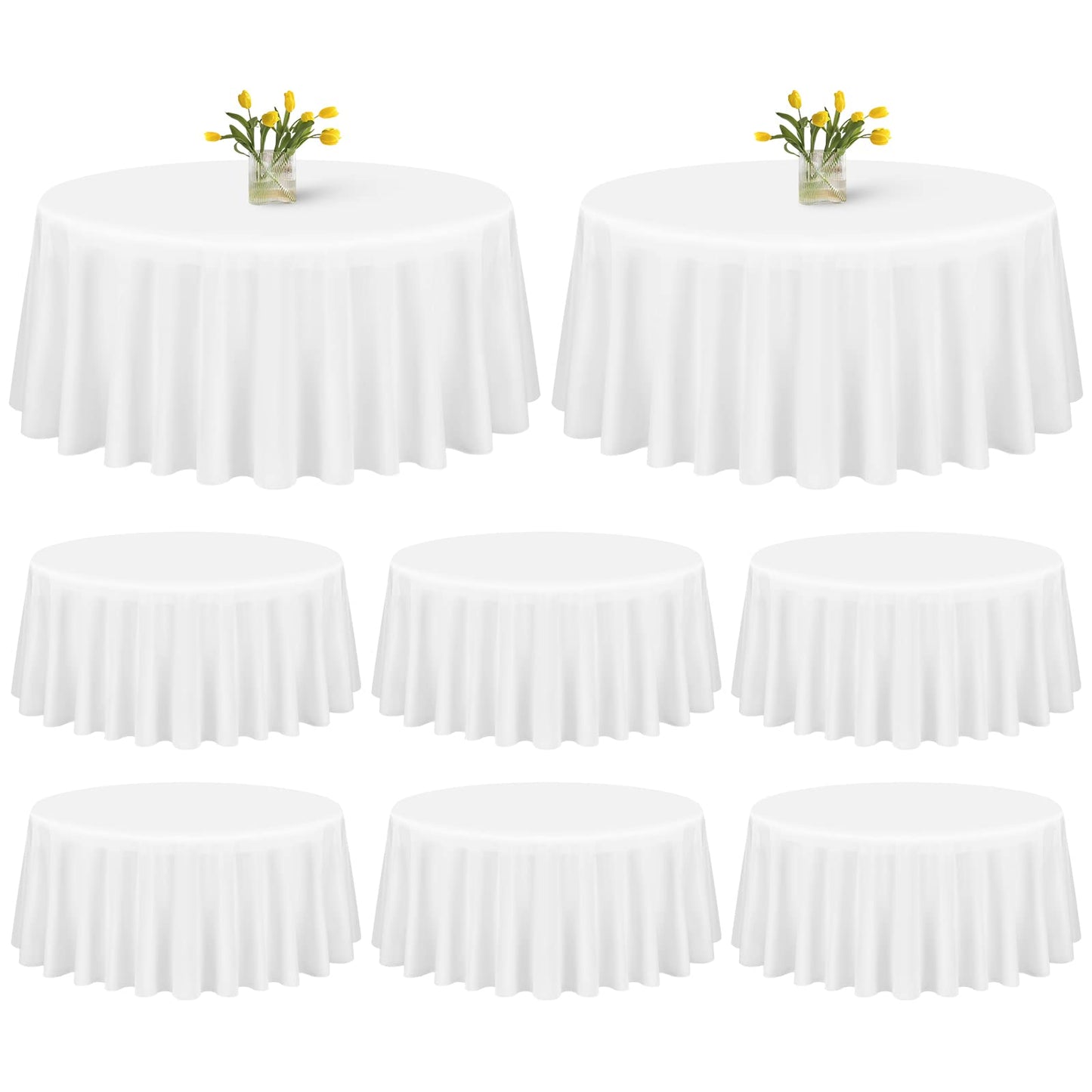 Showgeous 8 Pack White Round Tablecloth 90 Inch Round Table Cloths Washable Polyester Tablecloths for Round Tables Wrinkle Resistant Table Cloth Decorative Fabric Table Cover for Dining Wedding Party