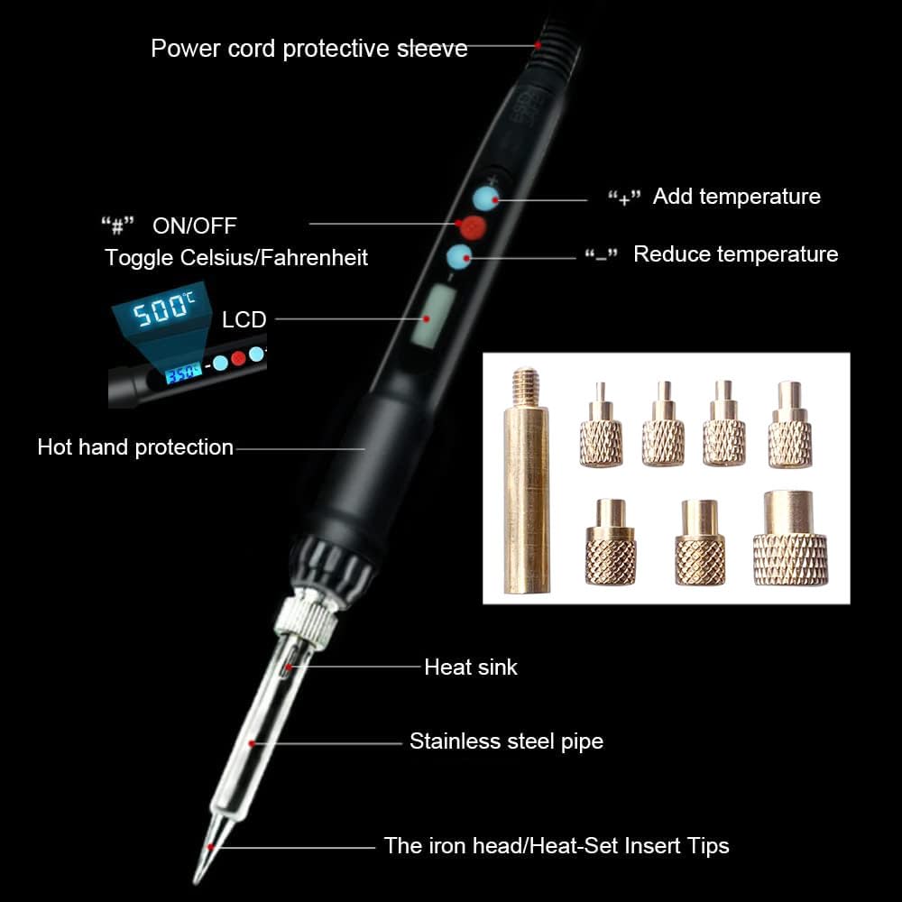 Vertical Heat Press Machine-Heat Set Insert Tool with Heat Set Tips M2/M2.5/M3/M4/M5/M6(1/4)/M8 add Brass Metric Knurled Nuts for Threaded Inserts for Plastic and 3D Printing Components