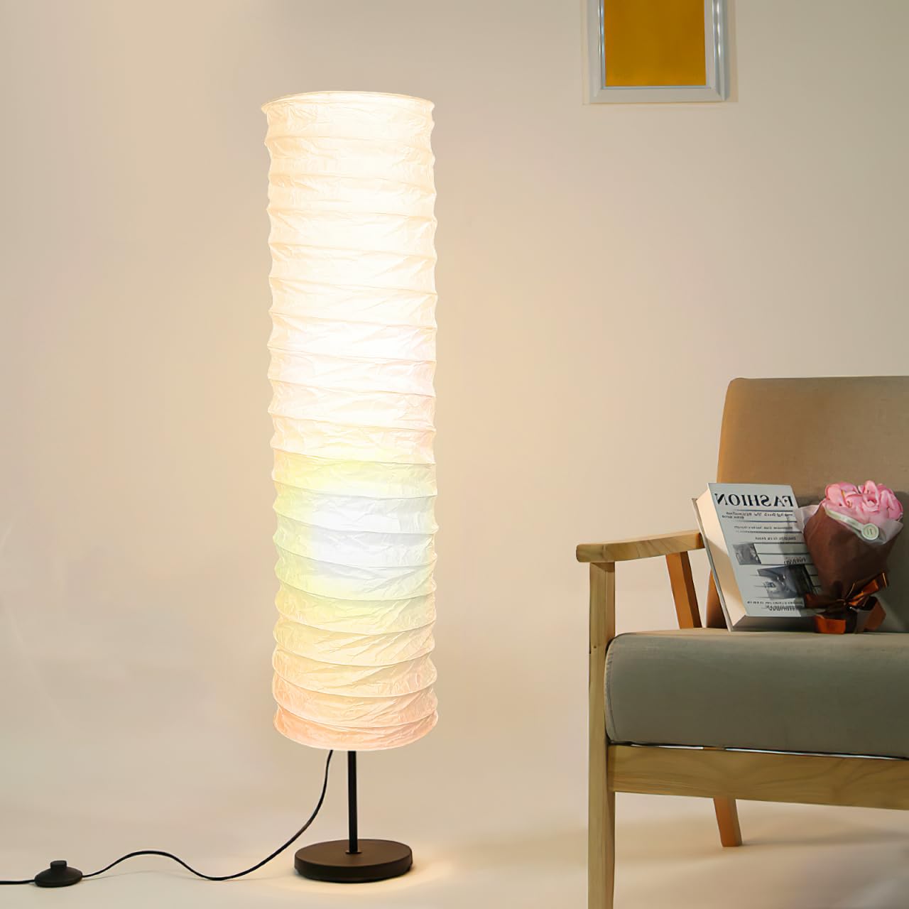 TOVINANNA Paper Lamps Shade, Foldable Rice Paper Floor Lampshade Lamp Cover for Bedroom Living Room, Modern Nordic Style Standing Light Shade for Home Decoration