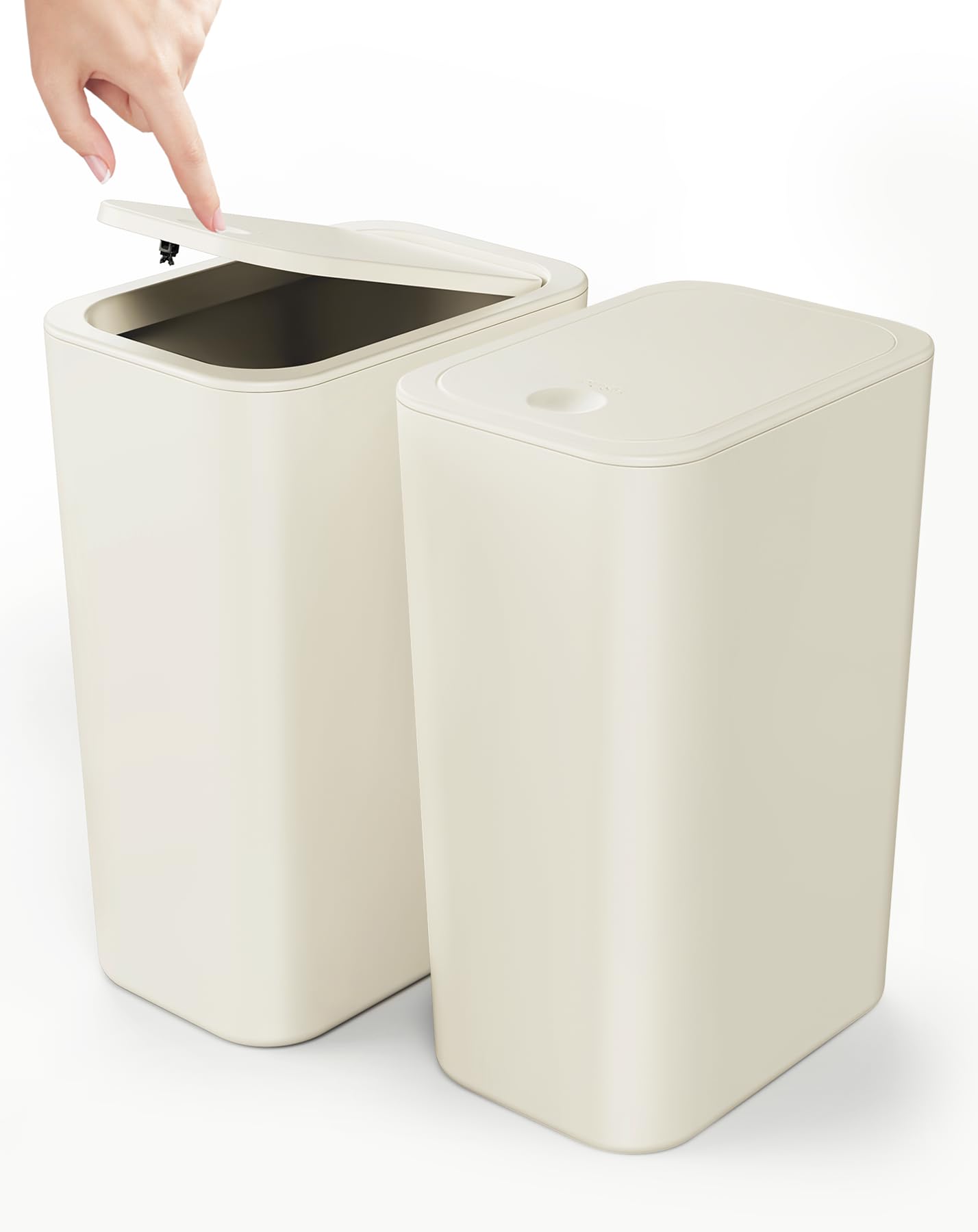Cesun 2 Pack Bathroom Trash Can with Lid, 4.0 Gallon / 15 Liter Small Garbage Can with Press Top Lid, Plastic Wastebasket with Pop-up Lid for Toilet, Office, Bedroom, Living Room, White