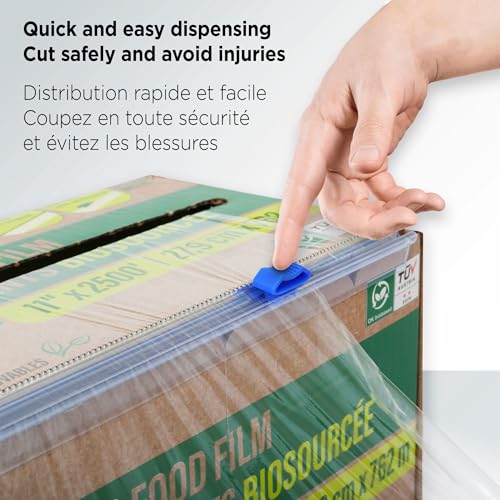 PUREFILM 11in x2500ft Bio Based Food Film, Food Wrap with Blade and Slide Cutter