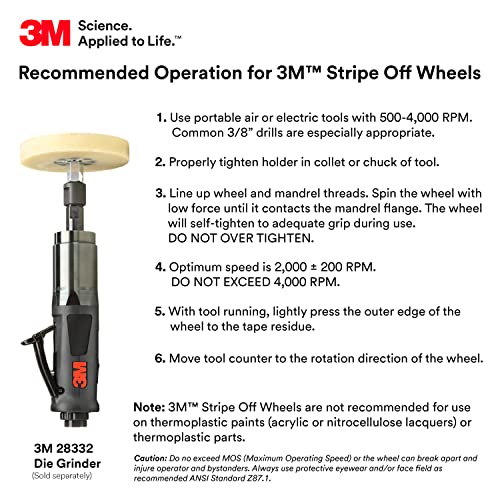 3M Stripe Off Wheel – Adhesive Remover – Eraser Wheel – Removes Decals, Stripes, Vinyl, Tapes and Graphics – 4” diameter x 5/8” thick – 3/8-16 threaded mandrel – 07498 – Pack of 1