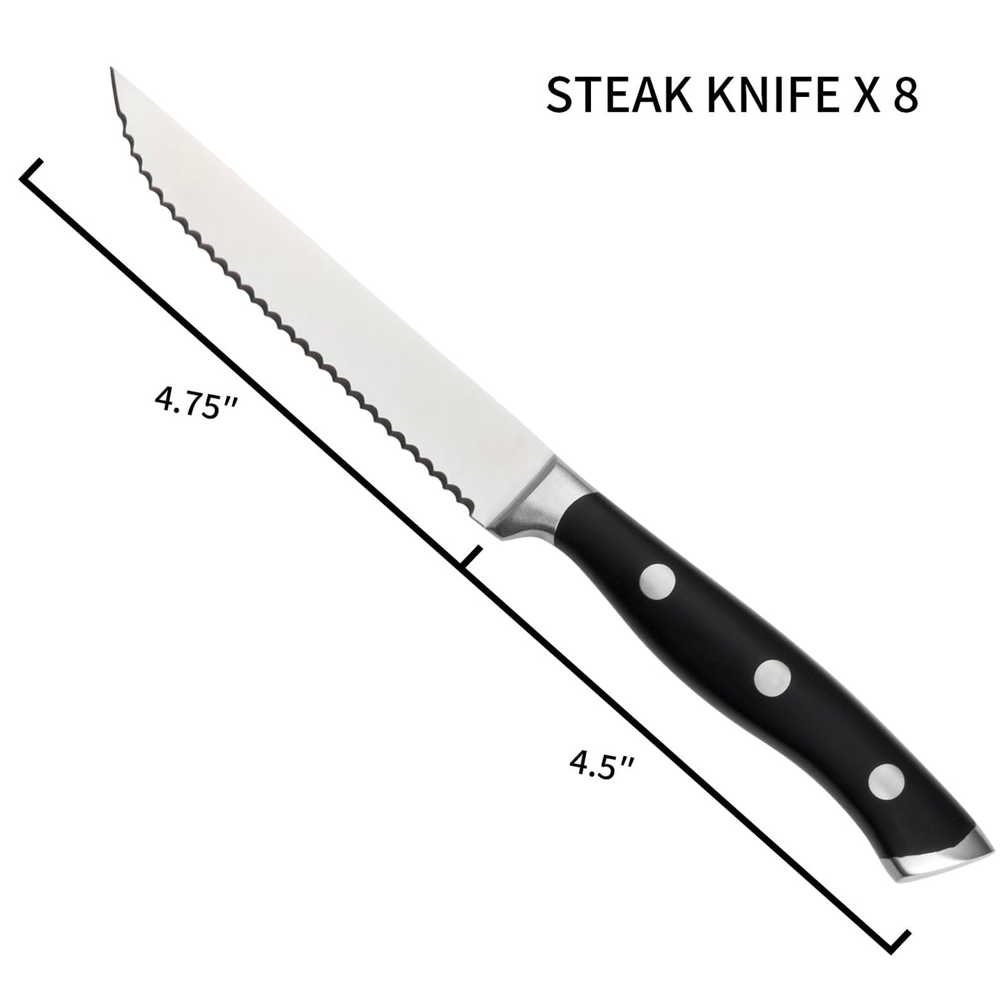Alata 8-Piece Steak Knives Set, 4.7 Inch with Serrated Edge Razor-Sharp Dinner Knives, Full-Tang Construction，Stainless Steel Steak Knives Set of 8