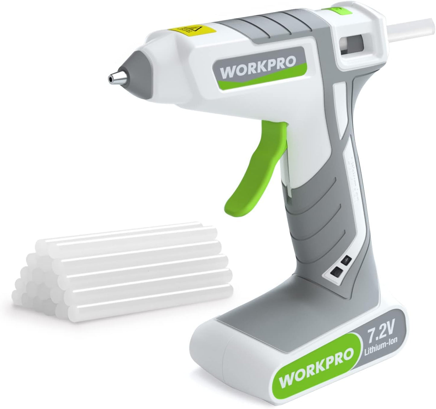 WORKPRO Cordless Hot Melt Glue Gun, 7.2V Rechargeable Fast Preheating Glue Gun Kit with 20 Pcs Premium Mini Glue Stick, Use While Charging, Automatic-Power-Off Glue Gun for Art, Craft, Decoration