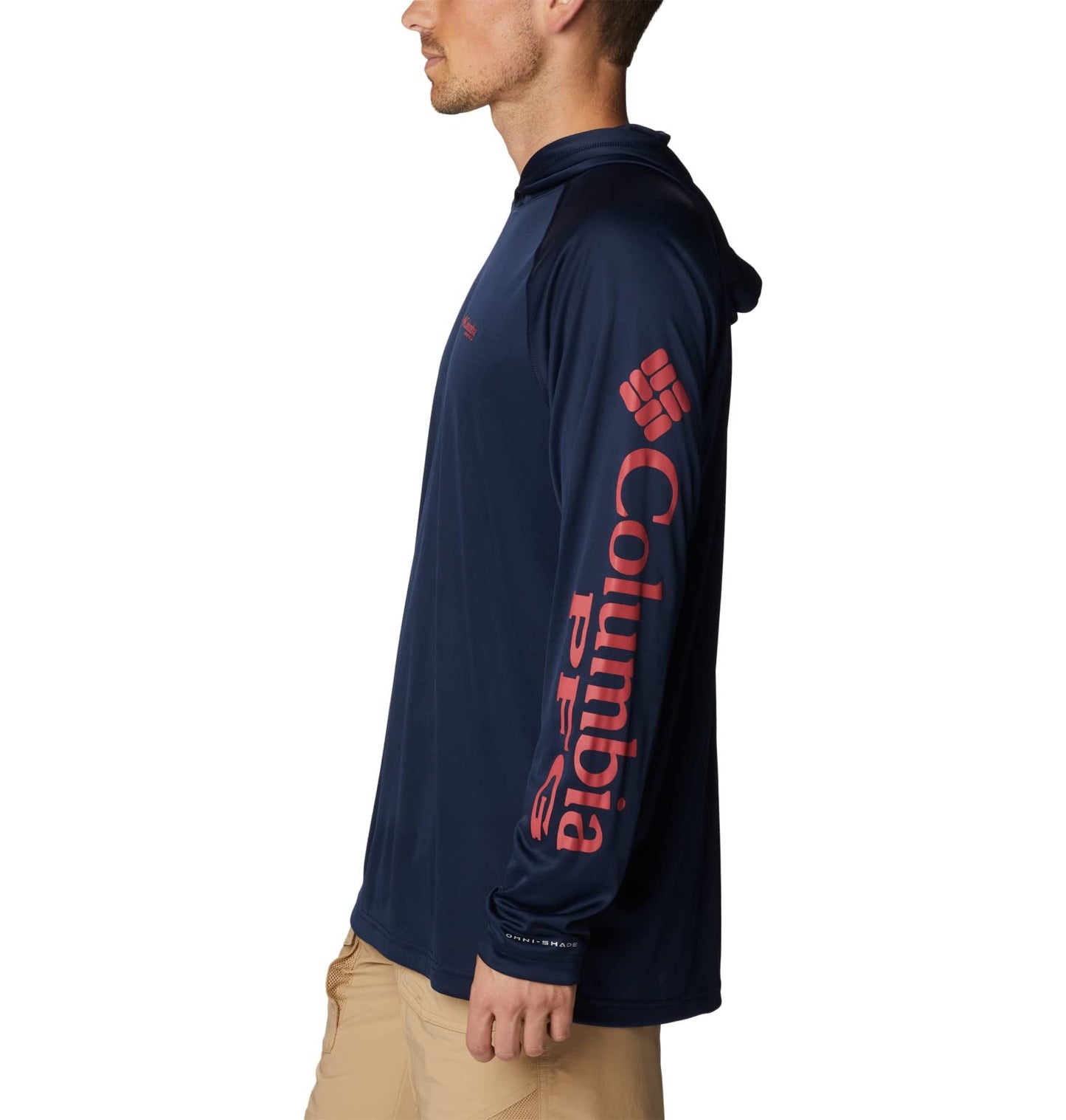 Columbia Men's Terminal Tackle Hoodie, Coll Navy/Sunset Red Logo, Large Tall