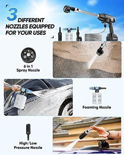 Aihand Cordless Pressure Washer, 986PSI Portable Power Cleaner with 2*4.0Ah Batteries, 6-IN-1/0-180° Nozzles, 3 Faucet Adapters, Handheld High-Pressure Car Washer for Fences/Patios, Charger Included
