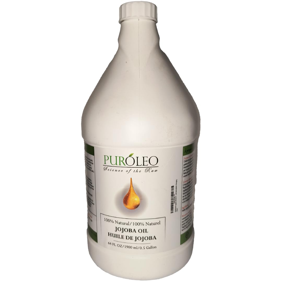 PUROLEO Jojoba Oil 64 Fl Oz/1900 ML (Packed In Canada) 100% Pure and Natural for Hair Oil, beard oil , Cuticle Oil, baby oil & Face Oil | |Personal Beauty Pack Easy to carry | Premium Leakproof unbreakable Packaging