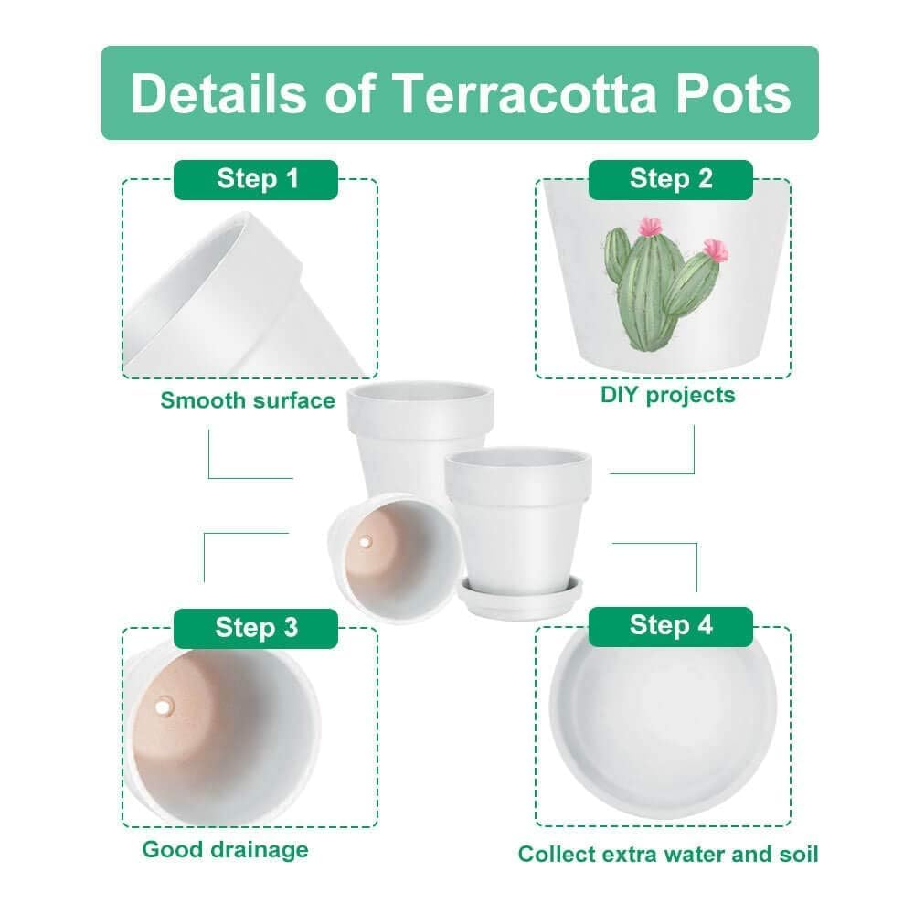 3 Inch White Clay Pot for Plant with Saucer - 12 Pack Small Terra Cotta Plant Pot with Drainage Hole, Flower Pot with Tray, Terracotta Pot for Indoor Outdoor Plant