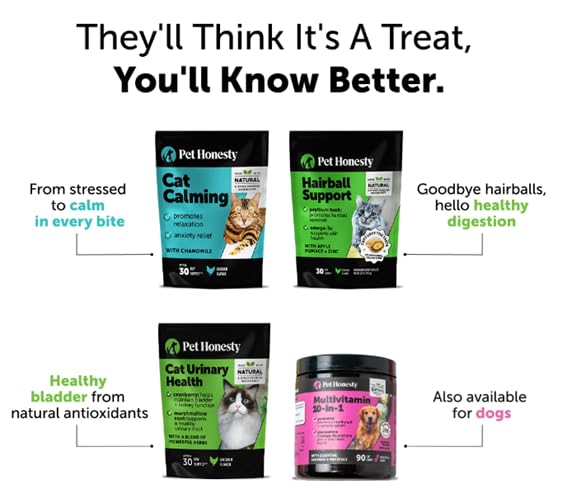 Cat Multivitamin Chews - Cat Treats for Health + Immune, Joint Support, Skin & Coat, and Digestion - Omega 3s, Lysine & Probiotics for Cats, Vitamins for Cats - Chicken (90-Day Supply)