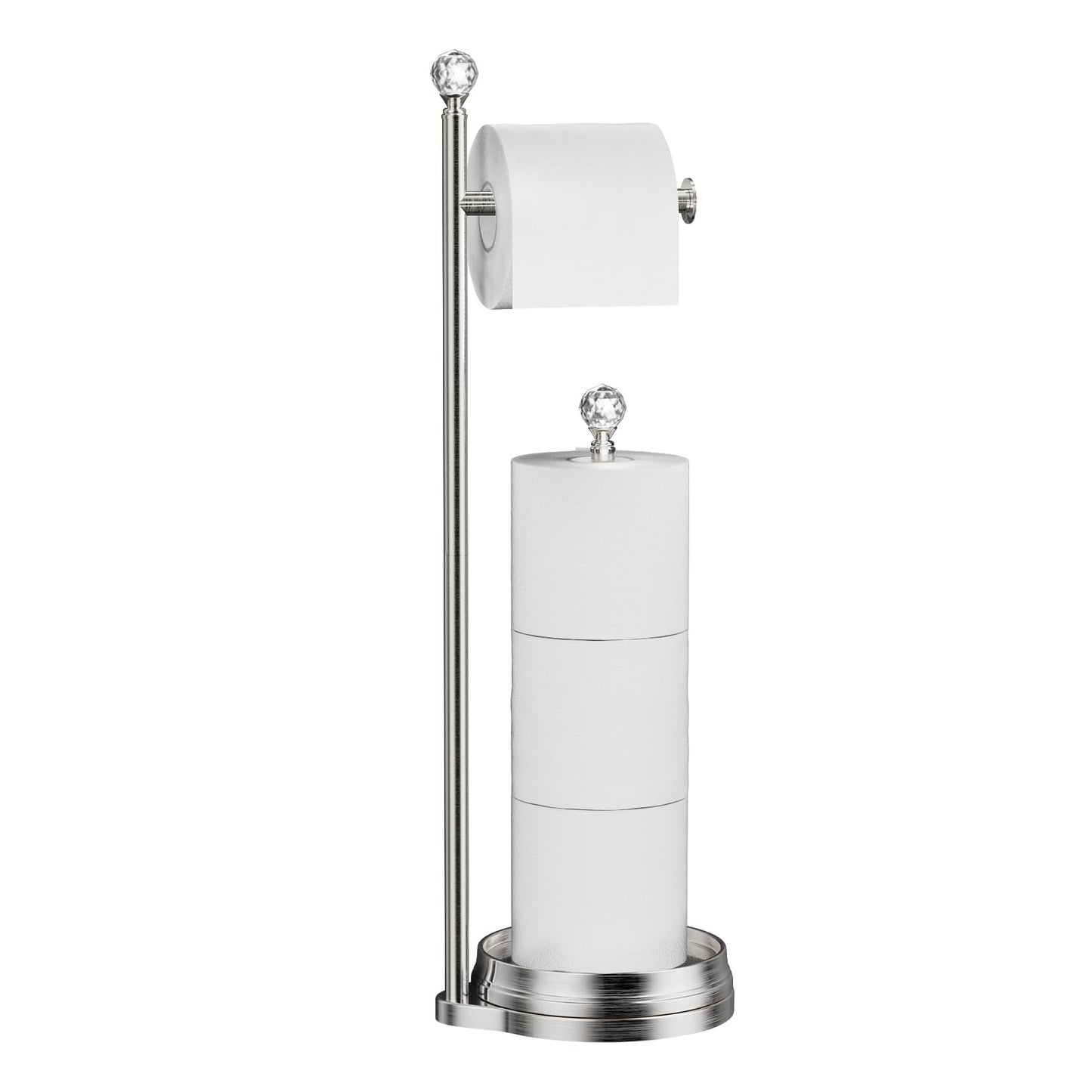 Kasunto Toilet Paper Holder for Bathroom, Heavy Weighted Metal Free Standing Toilet Paper Holder Stand with Crystal Ball, Toilet Paper Roll Stand for Bathroom Accessories