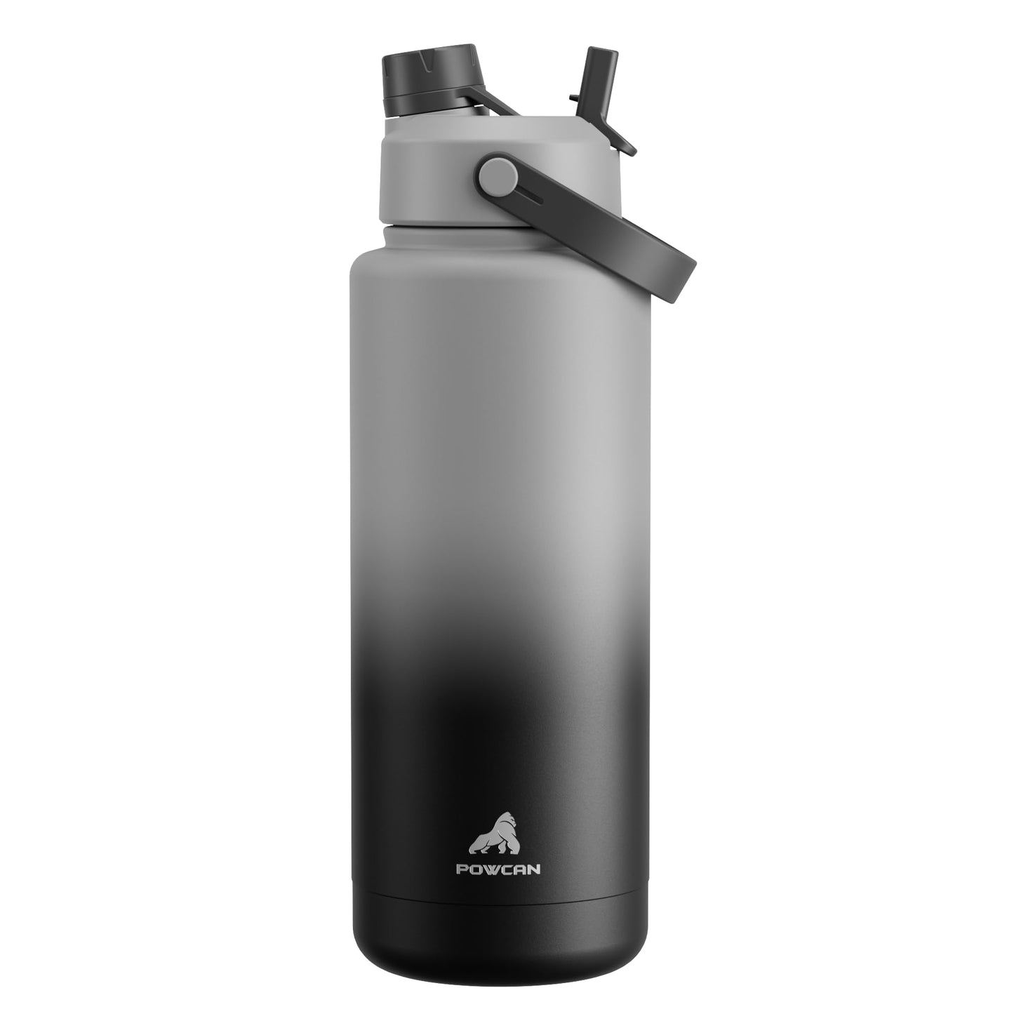 POWCAN 40 oz Insulated Water Bottle with 2-in-1 Straw and Spout Lid, Keep Cold 24H, Leak-Proof, BPA-Free, Double Wall Stainless Steel Water Bottle for Sports, Gym, Travel, and School (Obsidian)