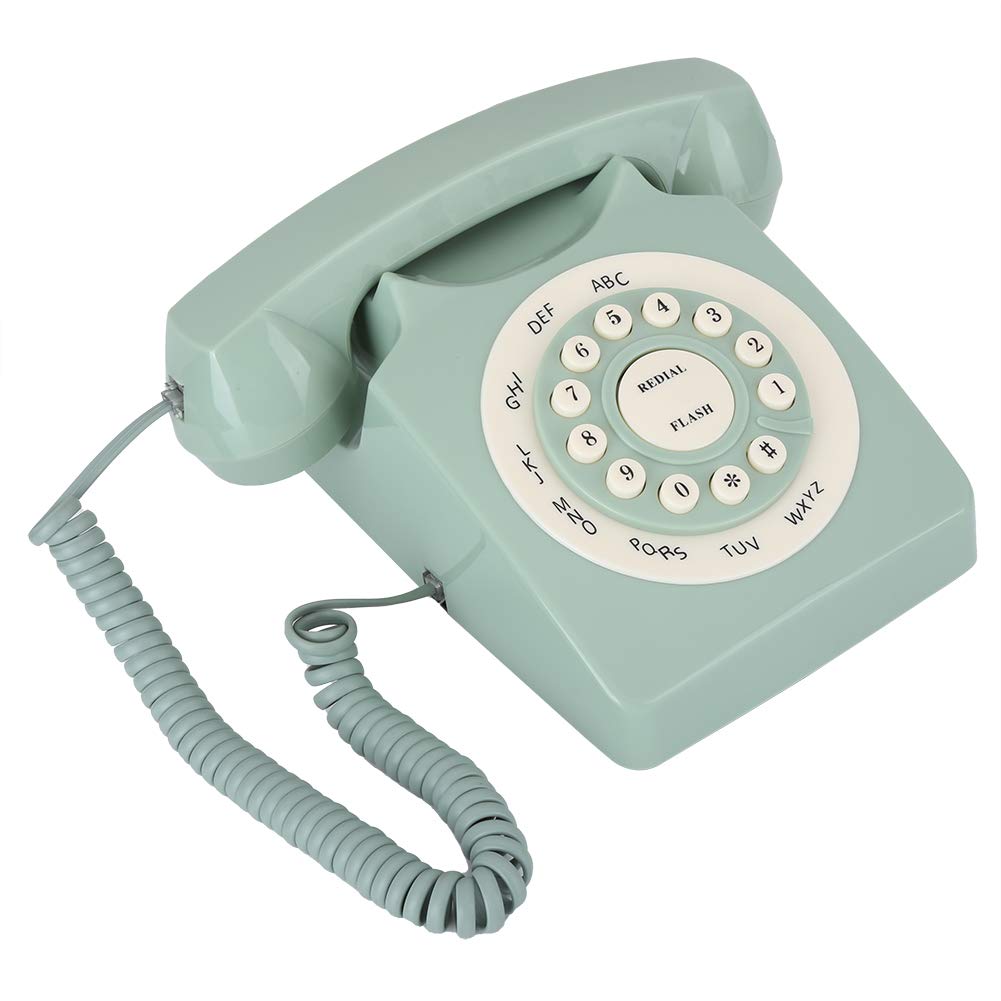 ASHATA Antique Phone, European Style Vintage Telephone Retro Landline Telephones, Large Clear Button and High Definition Call, Number Storage Function, Light Green