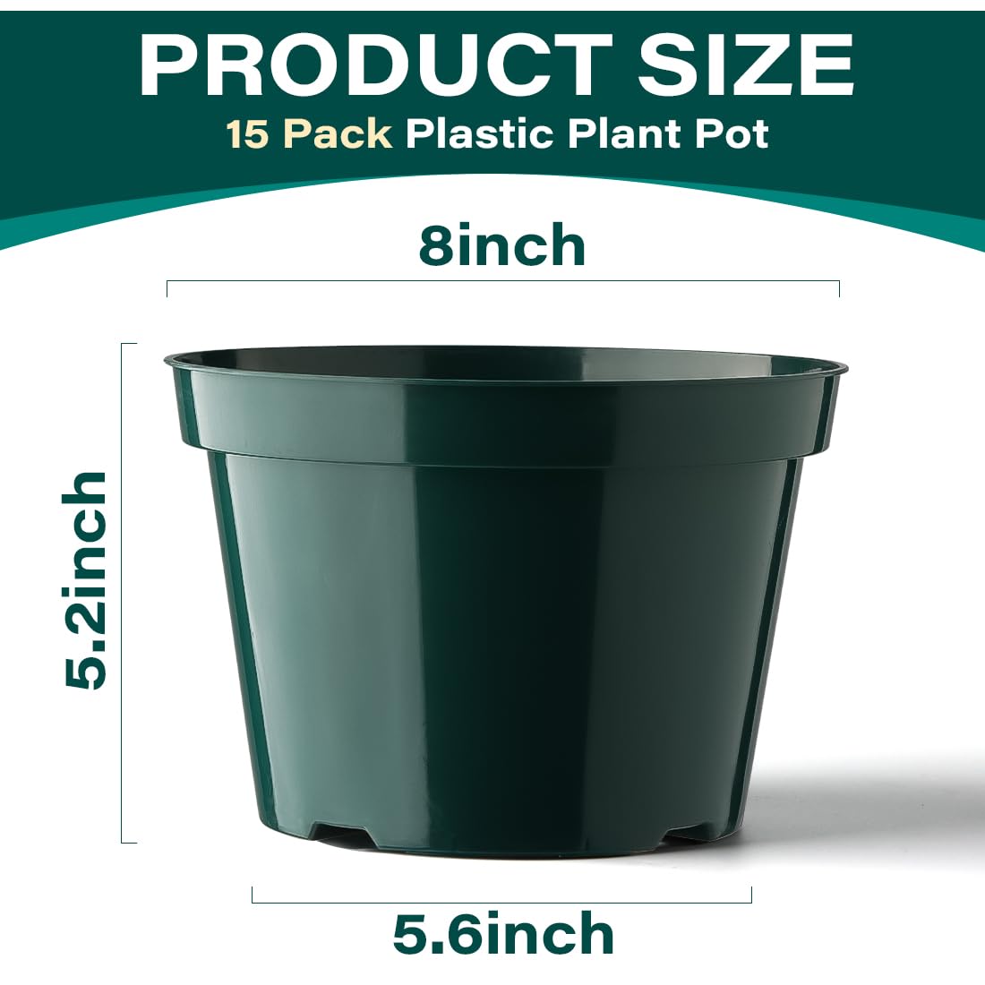 BTPLASTIK 8 Inch Plastic Plant Pots, 15 Pack Sturdy Nursery Pots with Drainage Holes, Flower Planter Pots for Indoor Outdoor, Garden Containers Sets for Vegetable Herbs Flowers, Green