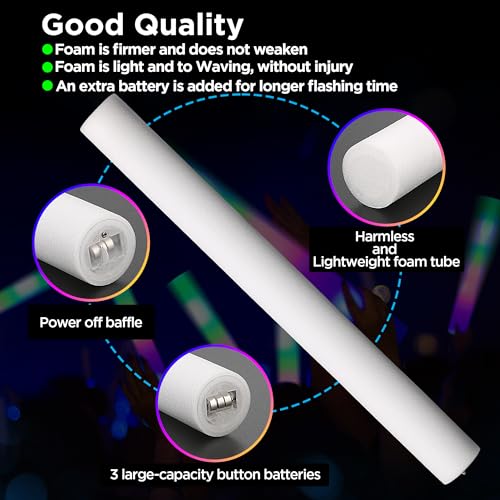 32 Pcs Foam Glow Sticks Bulk Party Pack, L16‘’Big Led Light Up Foam Sticks with 3 Flashing Effect, Glow in The Dark Party Supplies Favors for Wedding, Adults/Kids Birthday, Disco Dance Floor Party, DJ