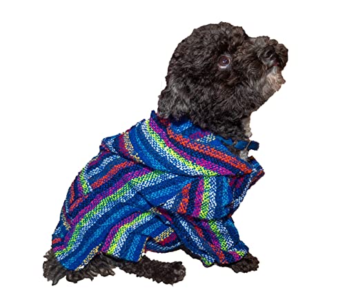 Mexican Dog Poncho Doggo Hoodie Baja Ponchos Blanket for Dogs Costume Pup Crew Pajamas Chihuahua Sweater Clothes from Small, Medium to Big Dog Made in Mexico with Recycled Fabric (5, Blue)