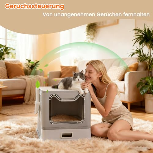 LEEJARD Stainless Steel Cat Litter Tray with Lid and Drawer, Closed Cat Litter Tray XXL with Cat Litter Tray Mat & Shovel for Large Cats. Odourless, Easy to Clean